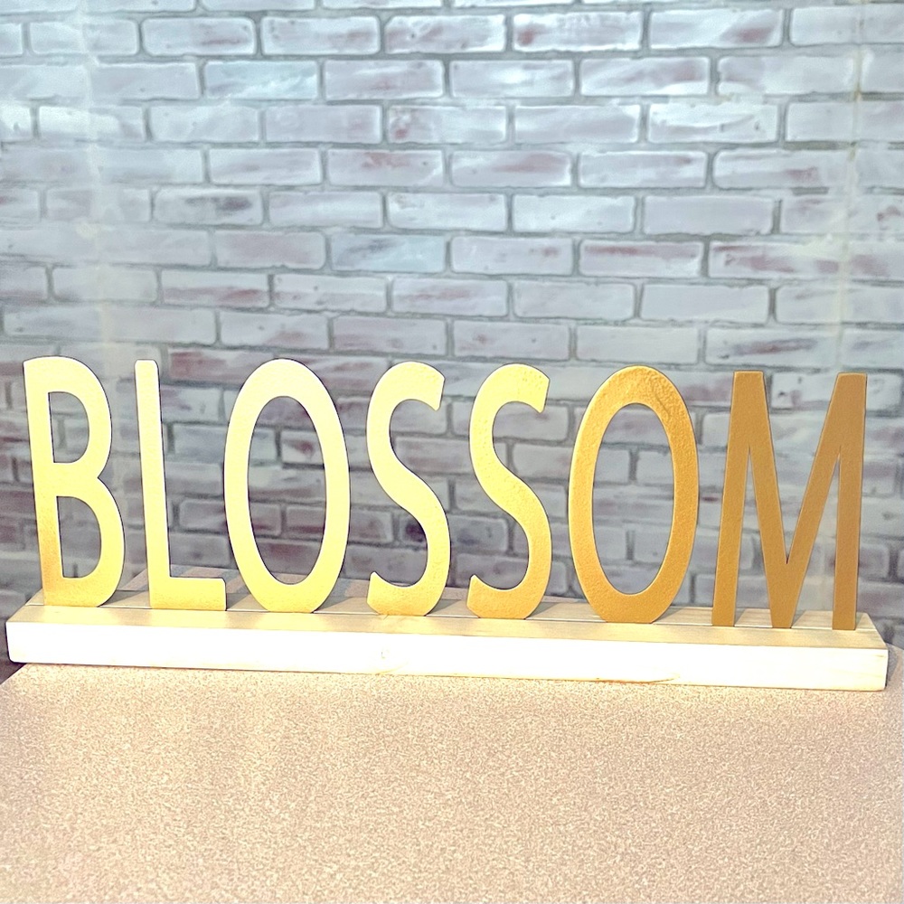 NWT Gold and Wood “Blossom” Decor Sign